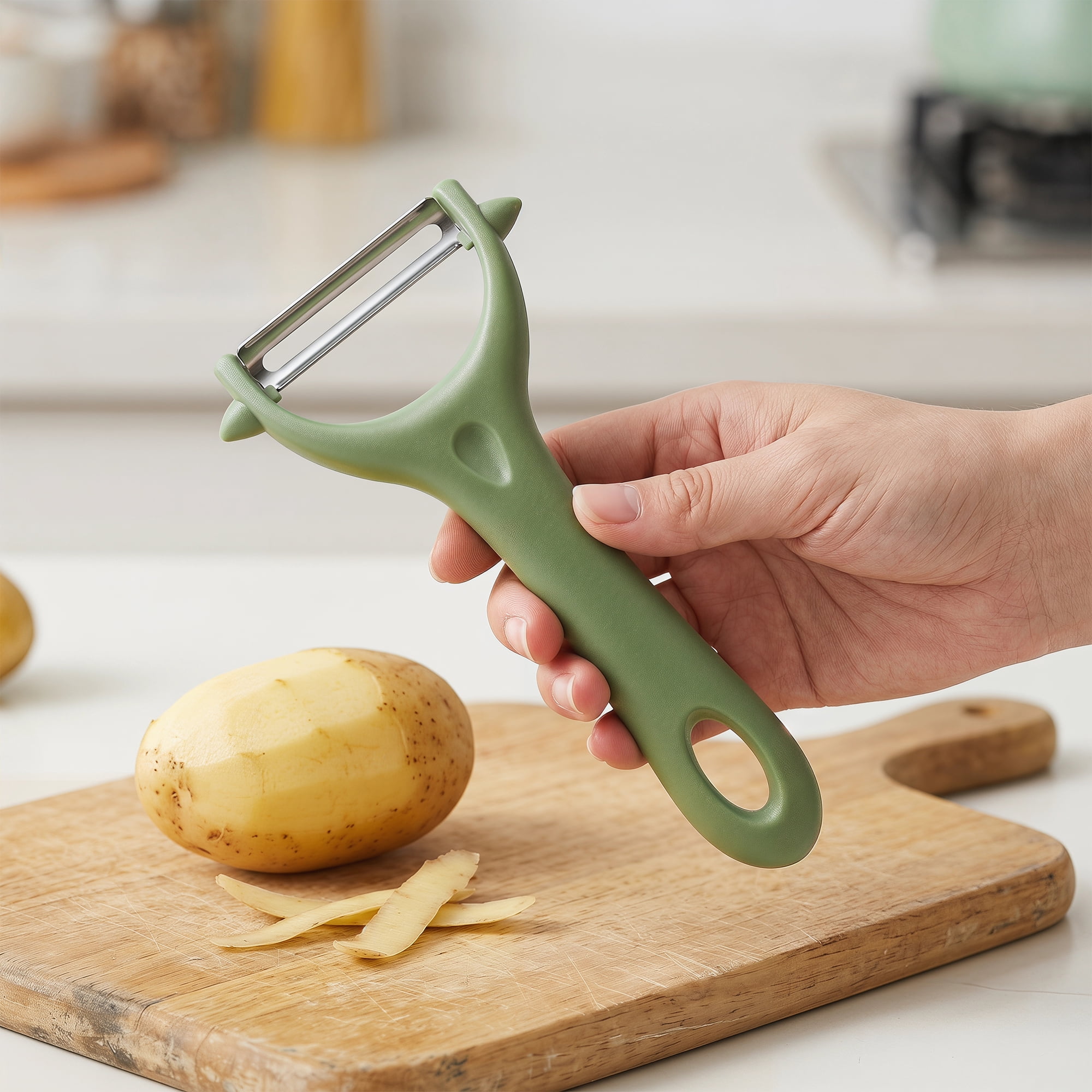 Unique Bargains Plastic Fruit and Potato Peeler with Ergonomic Handle Olive 5.8x3x1 inch