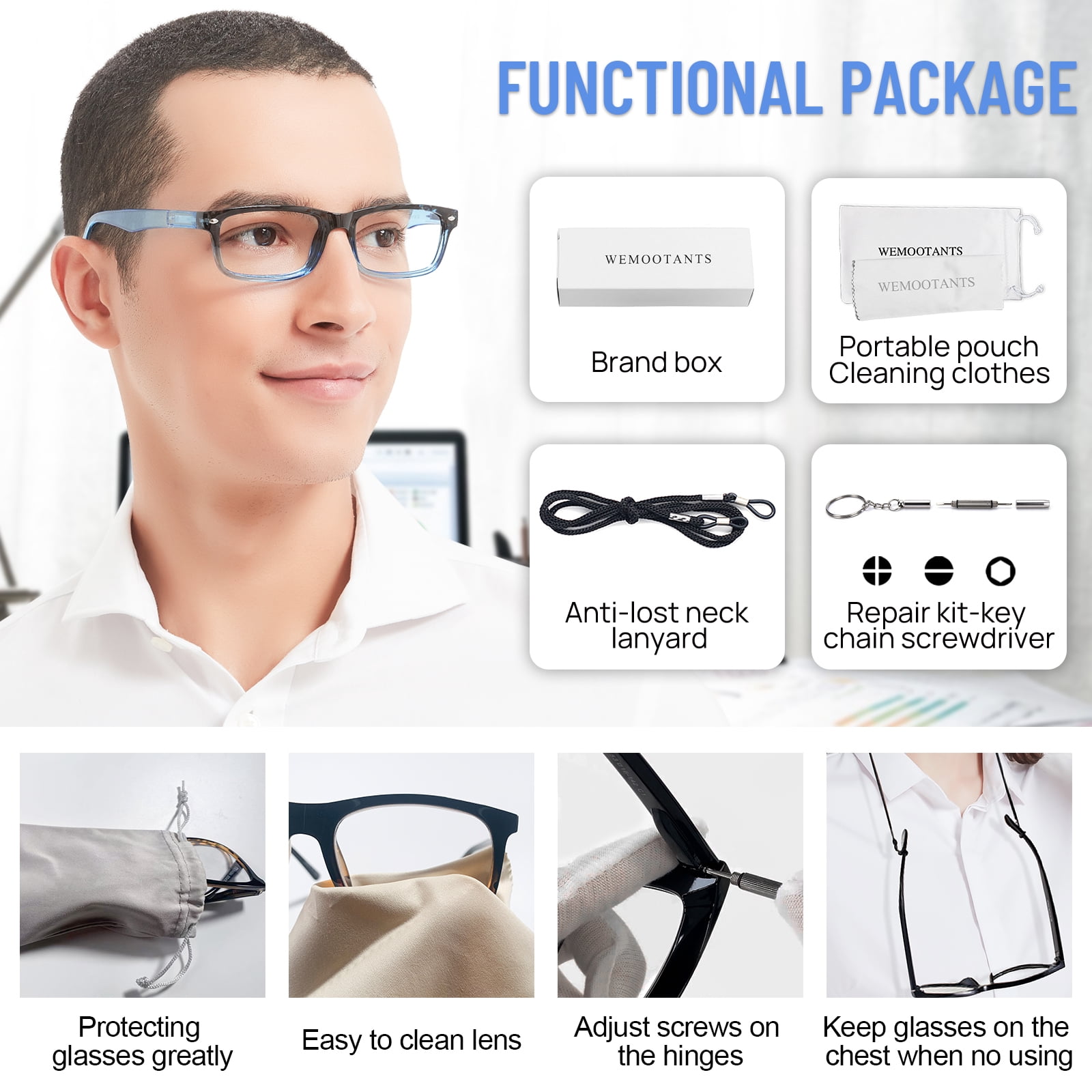 WEMOOTANTS 3 Packs 2.25 Reading Glasses for Men Blue Readers 1.0 1.25 1.5 1.75 2.0 2.25 2.5 2.75 3.0 3.5 4.0 5.0 6.0