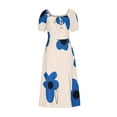 thumbnail image 4 of EINCcm Women's Flower Print Puff Short Sleeve Square Neck A Line Maxi Dress Tie Front Slit Milkmaid Dress, 4 of 8