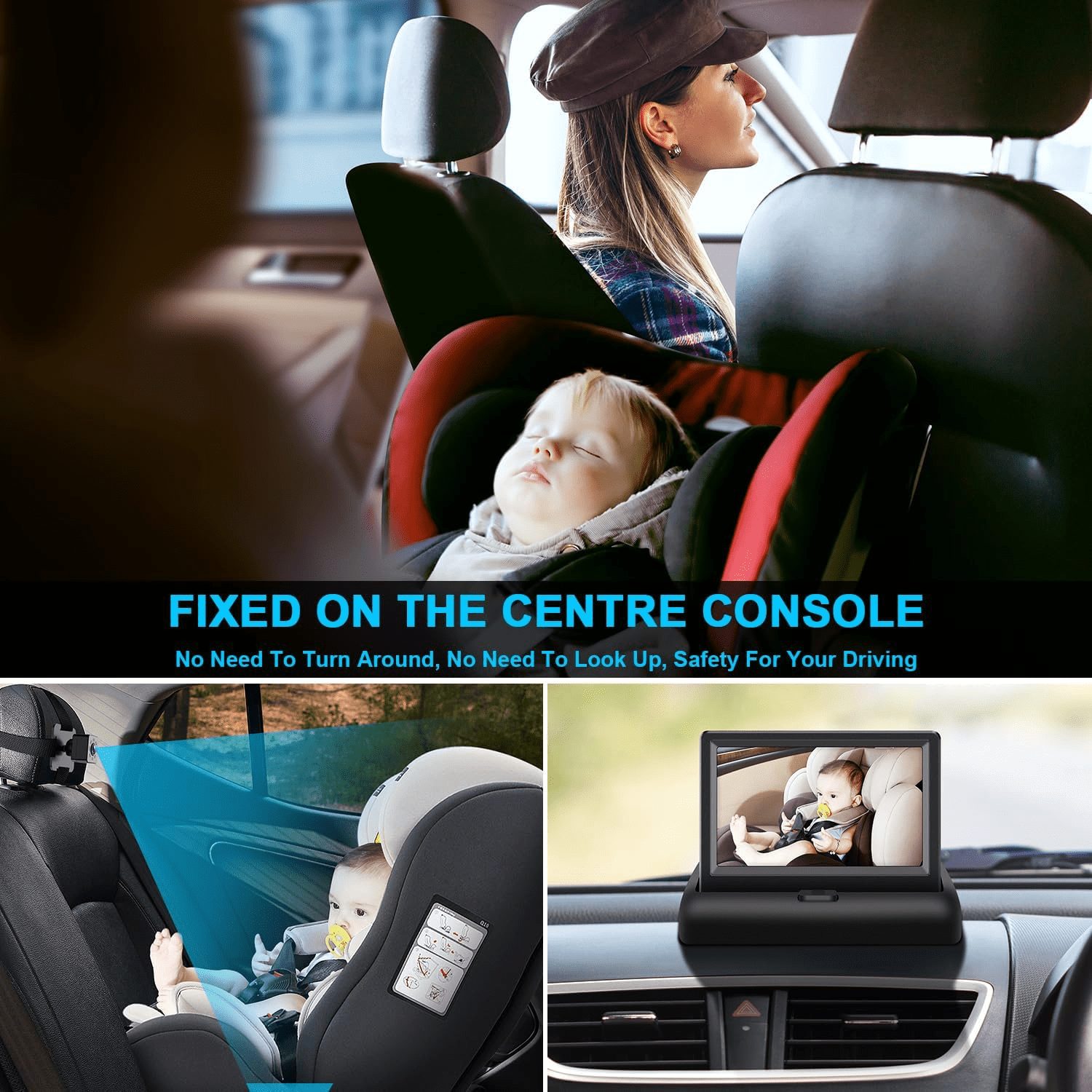 Baby Car Mirror with 4.3'' HD Night Vision Function Display, Safety Car Seat Camera with Wide Crystal Clear View, Easily Observe The Baby’s Move(Not USB)