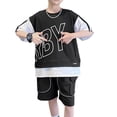 thumbnail image 4 of Jumpingount De ropa deportiva de verano a la moda con letras, Jersey, camiseta de manga corta con retazos, ropa de calle, trajes para niños conjuntos de ropa Negro ciento setenta, 4 of 6