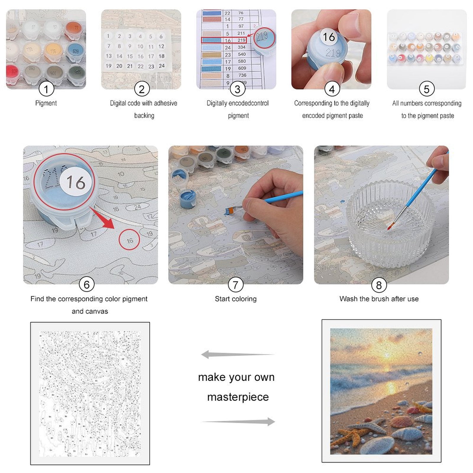 Paint by Numbers Kit for Adults, Beach Sunrise Seashells Sand Waves Paint by Numbers, Easy Paint by Numbers Kit for Adults Beginner, DIY Adult Paint by Number Kits on Canvas, Home Decor