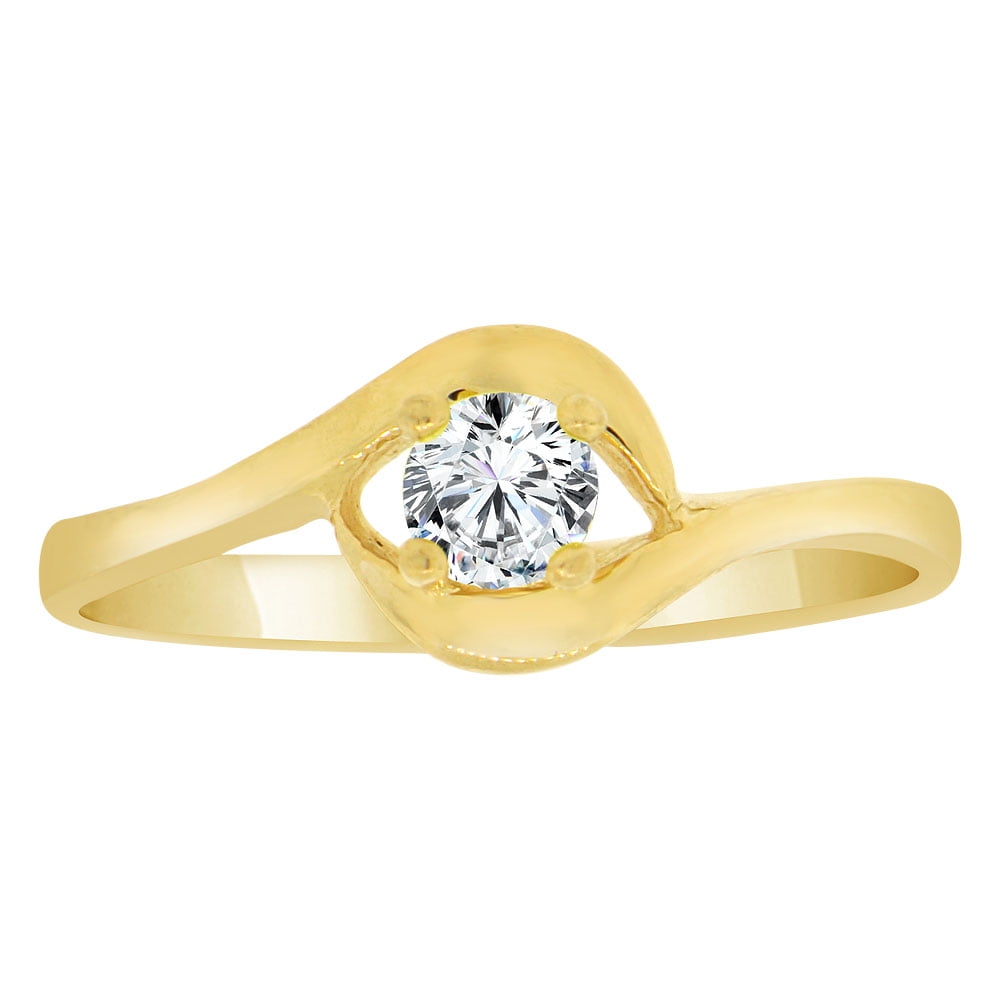 14k Yellow Gold, Classic Design Ring Brilliant Synthetic CZ Crystal