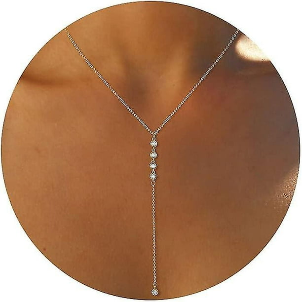 Bebetter Lariat Gold Necklace For Women, Dainty Long Necklace 14k Gold Plated/silver Y-shaped Pendant Necklace Trendy Layered Cz Beaded Chain Drop Nec