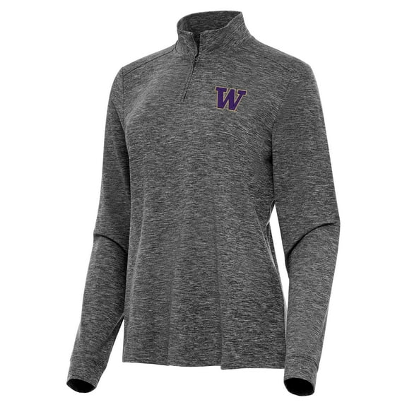 Women's Antigua  Heather Black Washington Huskies Mentor Long Sleeve Quarter-Zip Mock Polo