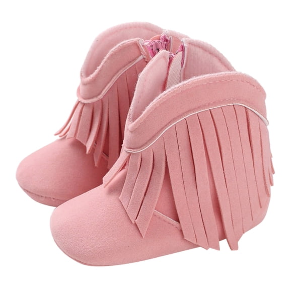 Futezty Baby Girls Cowboy Tassel Boots Side Zipper Moccasins Soft Bottom Non Slip Toddler Shoe(Pink,5 )