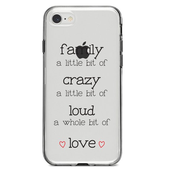 DistinctInk Clear Shockproof Hybrid Case for iPhone 7 8 SE (2020 Model) 4.7" Screen TPU Bumper Acrylic Back Tempered Glass Screen Protector - Family Crazy Loud Love Hearts