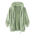 thumbnail image 5 of Womens Plus Size Fuzzy Fleece Jacket Winter Full Zip Plush Hooded Cardigan Coats Soft Oversized Shaggy Warm Outerwear Clearance On Sale Green S, 5 of 6