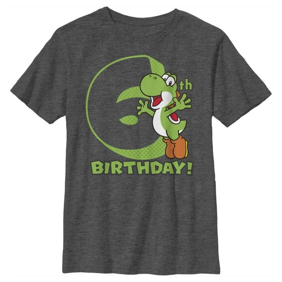 Boy's Nintendo Yoshi 6th Birthday  Graphic Tee Charcoal Heather Medium