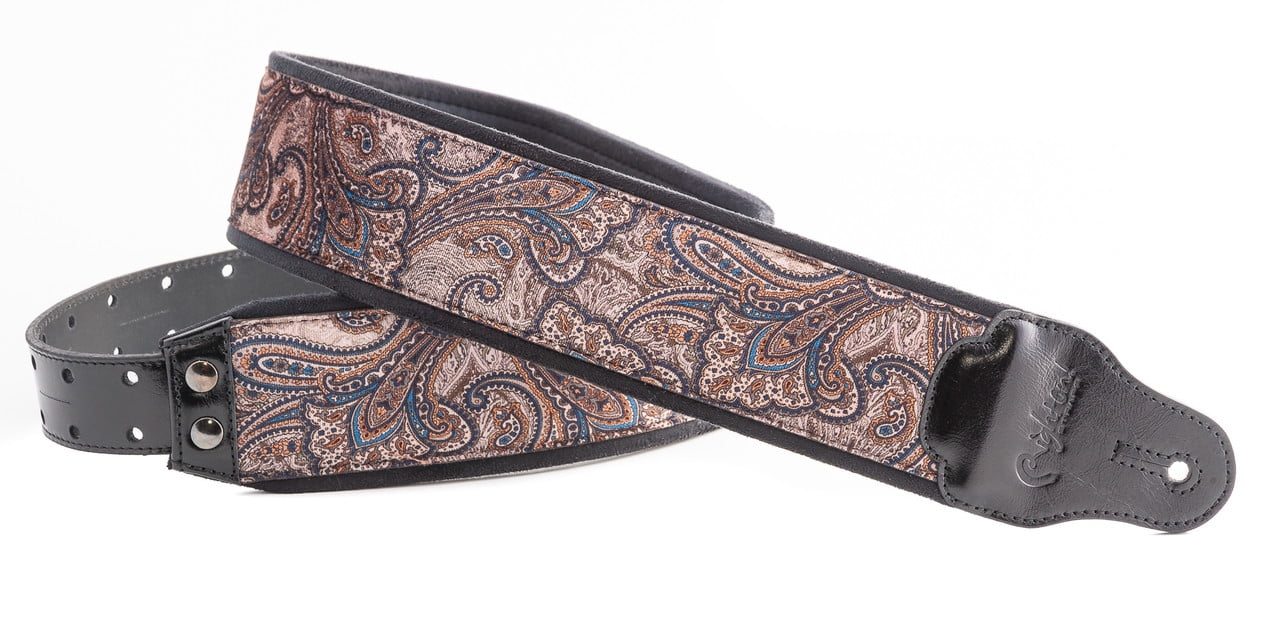 RightOn! Straps Paisley Velvet-70 Wide Genuine Leather Guitar Strap BROWN