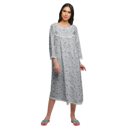 

Moomaya Cotton Women Knee Length 3/4th Sleeve Nightdress Printed Nightwear