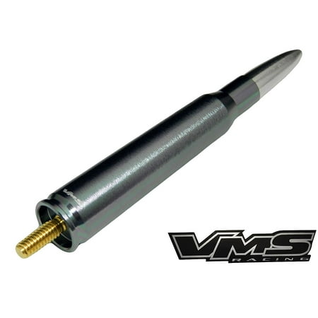 - 50 Cal Caliber GUNMETAL SILVER TIP BULLET ANTENNA Heavy Gauge CNC Machined Billet Aluminum Short for Dodge Ram 1500 2500 3500 1994-2008