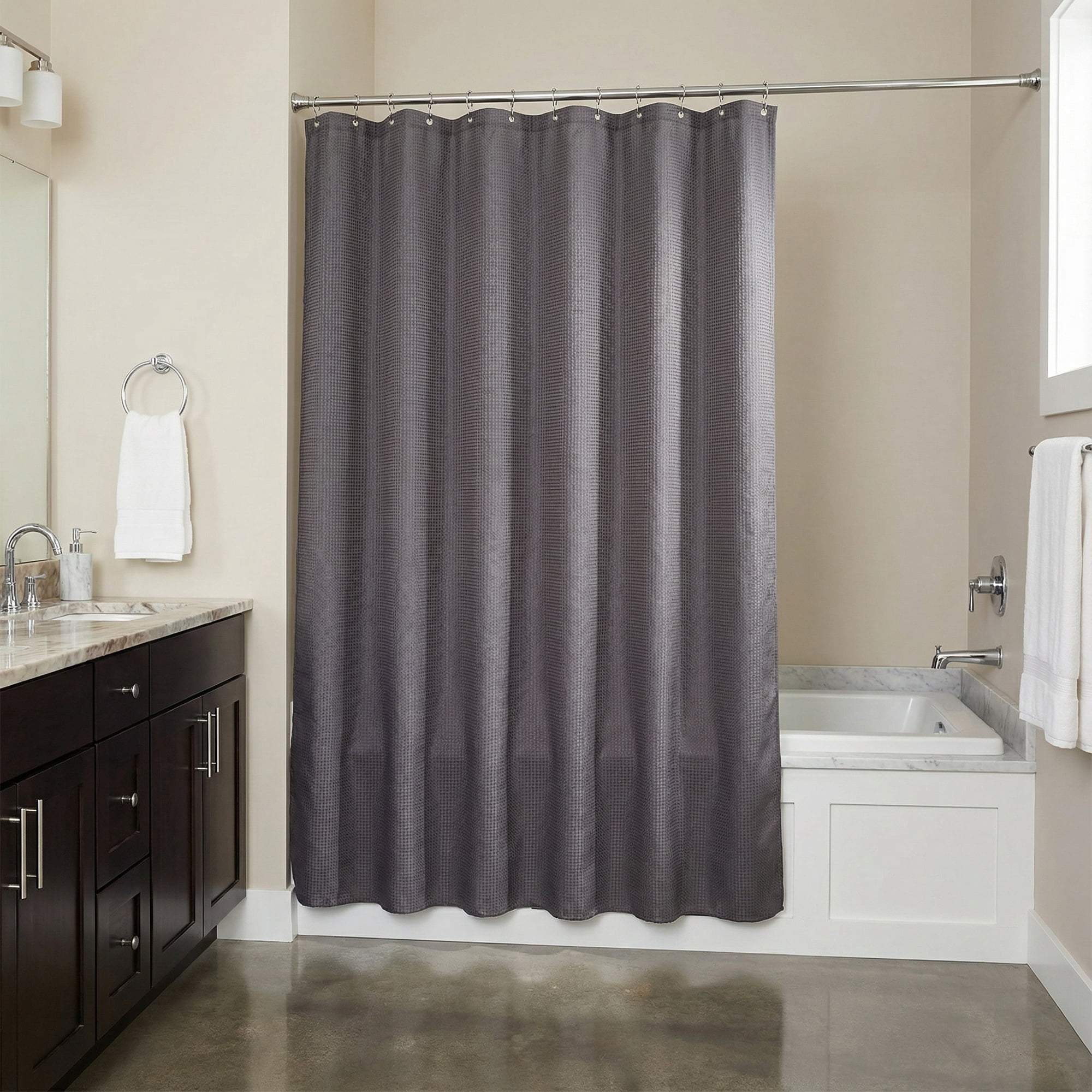 Unique Bargains Waffle Weave Shower Curtain with Excellent Drape Grey 71"W x 71"L