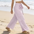 thumbnail image 3 of Womens Summer Casual Striped Pants Loose Wide Leg Lounge Pants Elastic Waist Palazzo Trousers with Pockets, 3 of 5