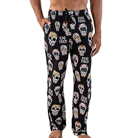 Pajama Pants for Men, Men's Separate Bottoms, Lounge Pants, Sugar Skull, Day of The Dead (Dead Tired PJ Pant, Small)