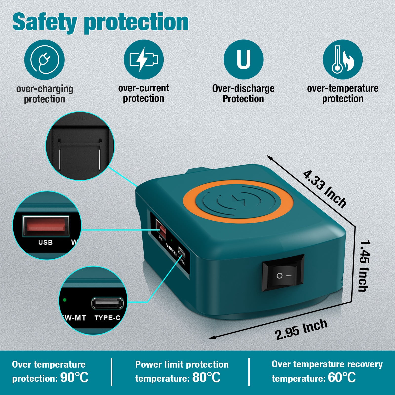 yaaqii 15W Mobile Phone Wireless Charger Adapter for BL1830 BL1815 BL1840 18V Battery