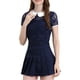 thumbnail image 1 of INSPIRAR CHIC Blusa de Encaje Transparente con Cuello Peter Pan de Contraste para Mujeres de Manga Corta XS Azul Oscuro, 1 of 6
