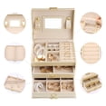 thumbnail image 5 of REGALWOVEN 3 Layer PU Leather Jewelry Box Organizer Storage with Mirror for Women Girl Birthday Gift Beige, 5 of 7