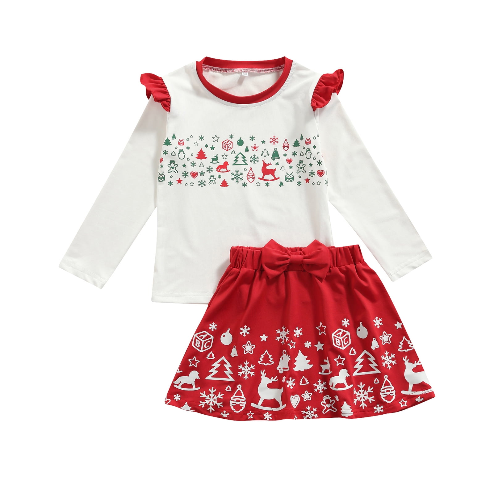 Merry Christmas & Happy Year Baby Skirts Lovely Kids T Shirt Dress Soft Flounces Skort 
