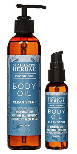 Natural Body Oil with Pump, Herbal Moisturizing Oil with Eucalyptus Lemongrass & Mint, Clean Scent, Ora's Amazing Herbal, 7.5 oz