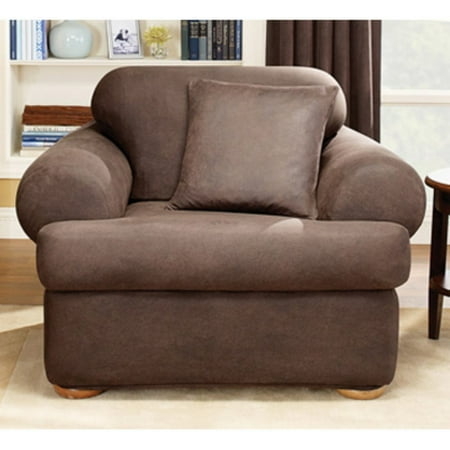 Sure Fit Stretch Leather 2-piece T-Cushion Chair Slipcover, Brown