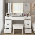 thumbnail image 6 of Ktaxon Large 47.24" Makeup Vanity Table Set with Hidden Storage, 9-Drawer Dressing Table, Bedroom Makeup Table, White, 6 of 12