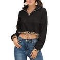 thumbnail image 1 of Sudadera con cordón y bloques de color para mujer, jersey con cremallera y cuello de manga larga, Tops para actividades al aire libre, negro L, 1 of 6
