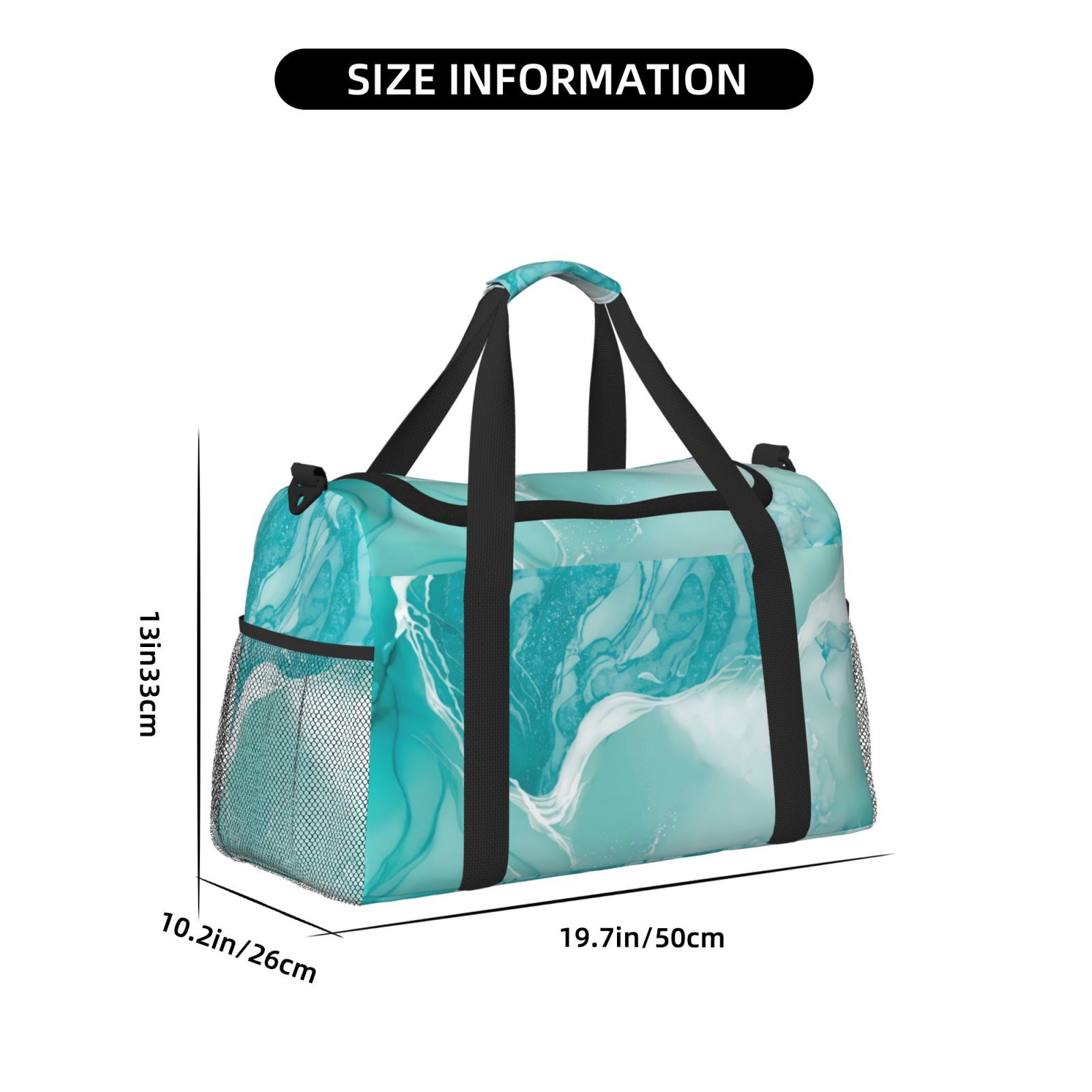 Kuqiui Teal Turquoise 1 Print Foldable Travel Duffel Bag Tote Carry on Luggage Bag Personal item Sports Gym Bag Water Resistant Weekender Overnight Bags for Women and Men