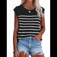 thumbnail image 1 of Tops de Mujer Elegantes e Informales de Verano A Rayas, Tops de Corta con Bloques de Color, Corte Holgado, y Negro S, 1 of 8