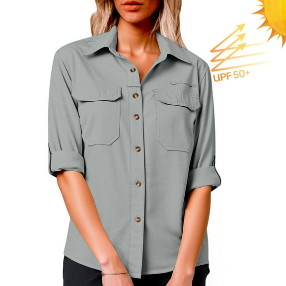 BXINGOHAI Womens UPF 50 UV Sun Protection Shirts Long Sleeve Outdoor Cool Quick Dry Fishing Hiking Gardening Shirts Gray S
