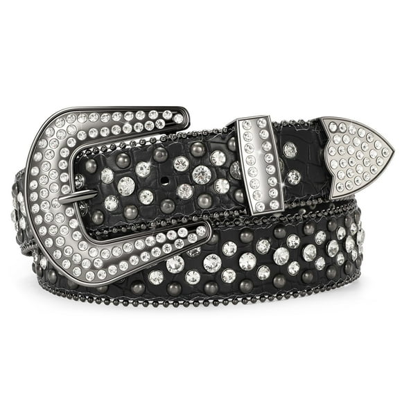 Cinturón SANSTHS para mujer con strass para vaqueros, piel sintética, color negro S