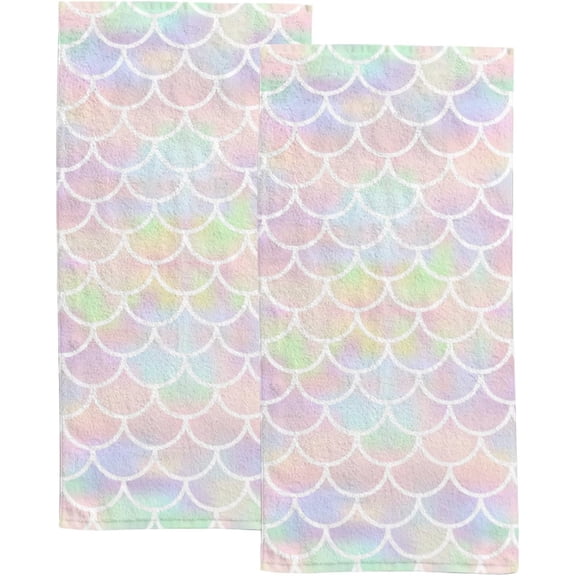 Coolnut Fingertip Hand Towels, Set of 2 Pcs Colorful Mermaid Scales Absorbent Face Bath Towels for Bathroom Kitchen, 30"x15"