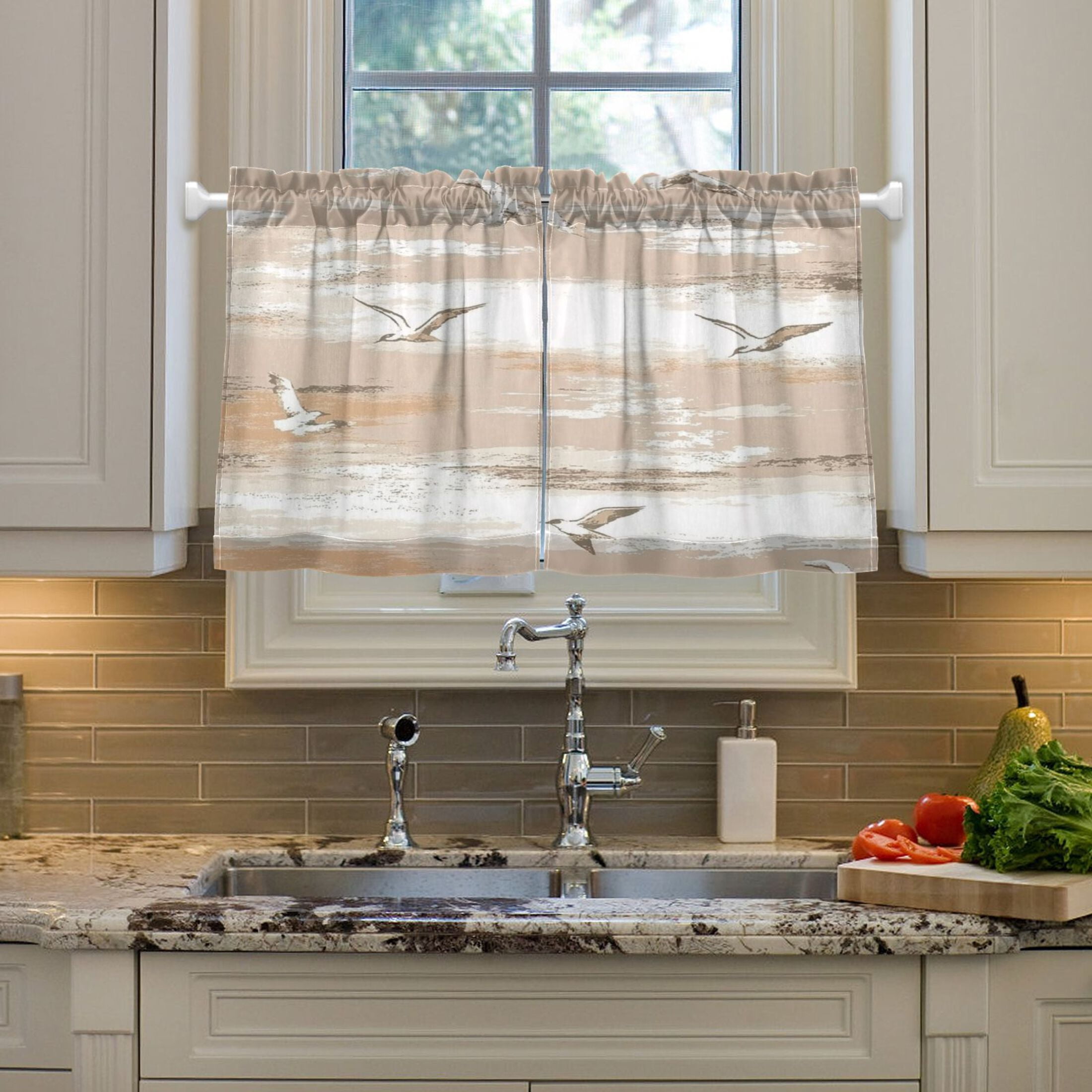 Seagull 27"x36" Linen Look Cafe Curtain Set with Privacy and UV Protection
