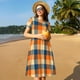 thumbnail image 4 of Disketp Warm Orange Plaid para Vestido de Manga Corta para Mujeres, Vestidos de Verano para Mujeres, Casual y Holgado para la Playa, 4 of 6