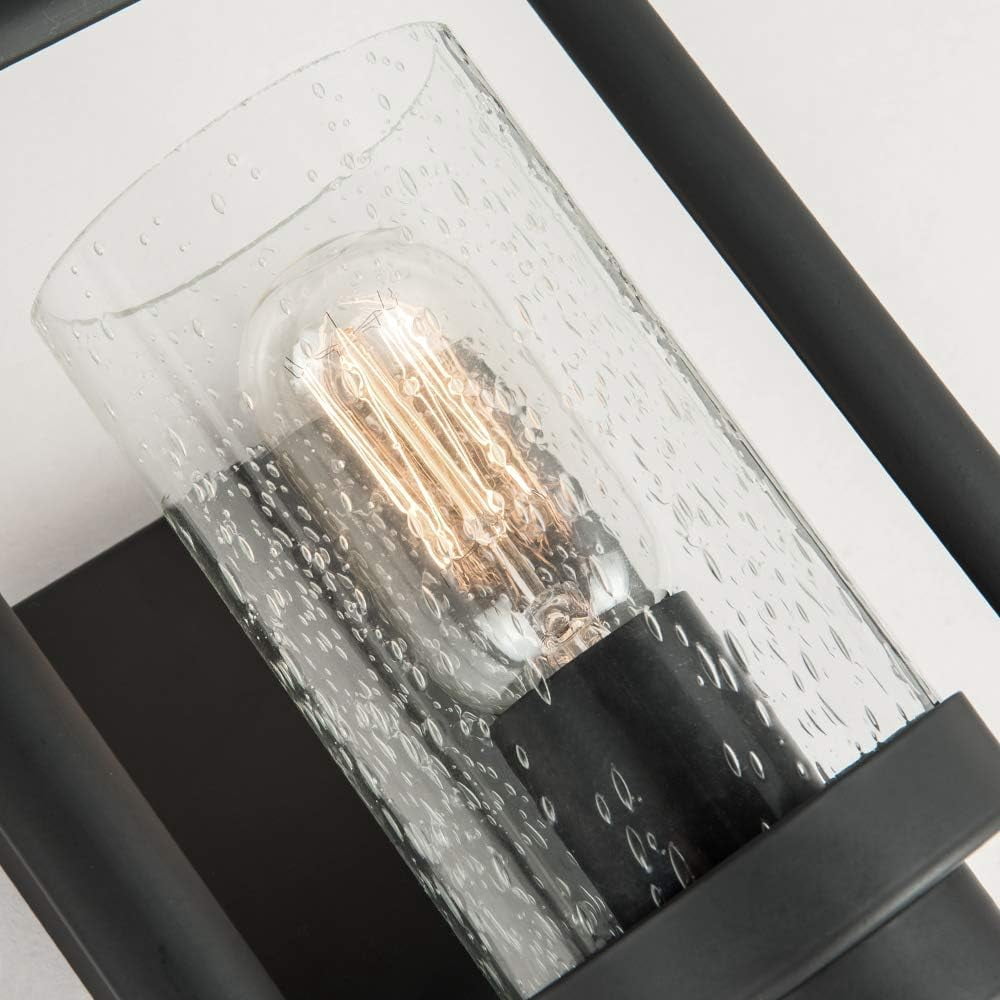 Set of 2 Glass Wall Sconce, Industrial Vintage Wall Lights with Clear Glass Shade, Square Metal Wall Mount Lighting, E26 Base, for Dinning Room, Bedroom, Living Room, Black