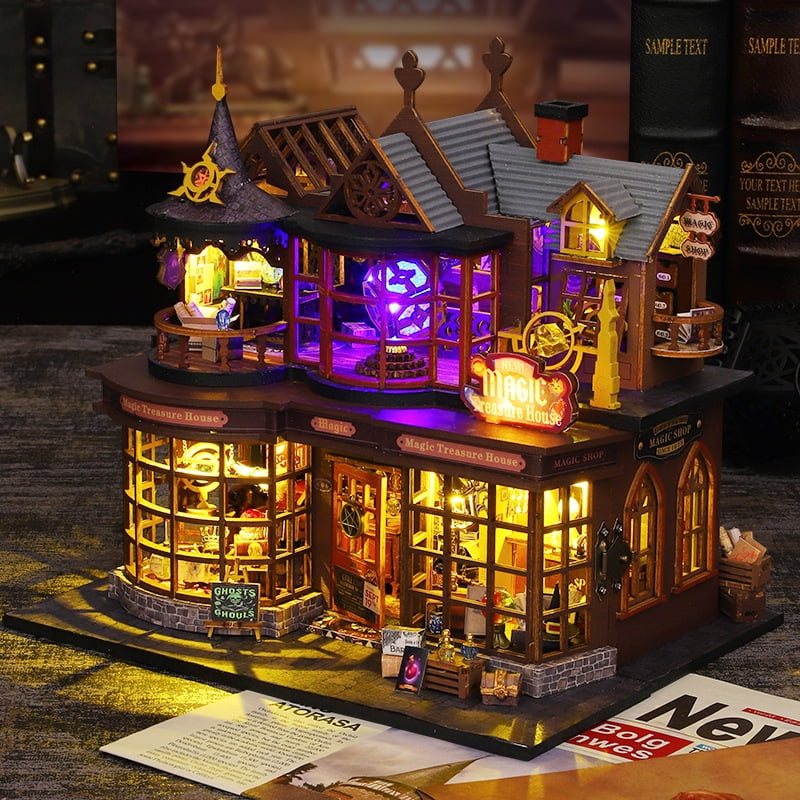 MOJINO Book Nook Kits for Adults, DIY Miniature House Kit 3D Puzzle Doll House Bookends, Creative Tiny House Book Nook Bookshelf Decor, Valentine's Gift Weddings Decor