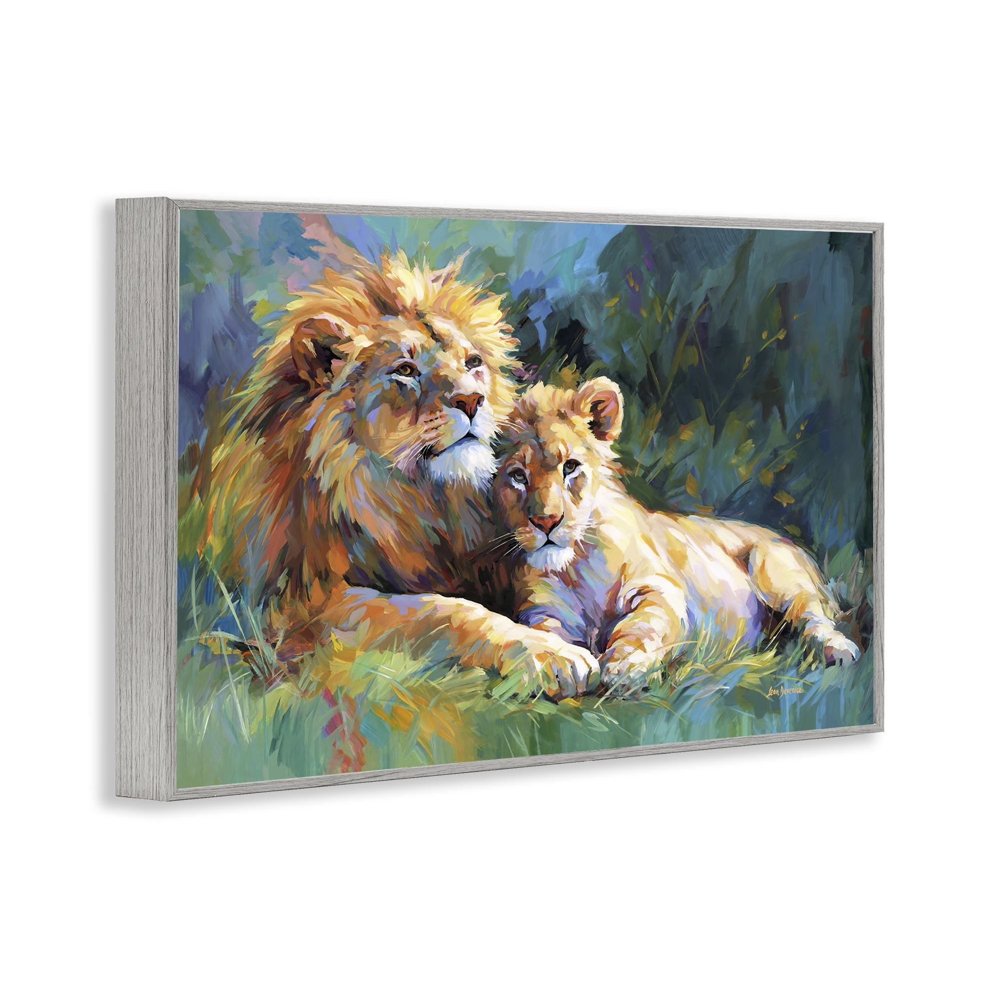 Stupell Industries Lion's Embrace Portrait Animals & Insects Painting Gray Framed Art Print Wall Art, 18 x 12