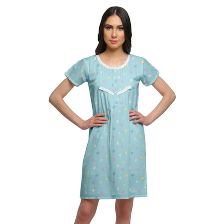 

Moomaya Printed Womens Short Sleeve Nightdress Round Neck Cotton Sleepwear