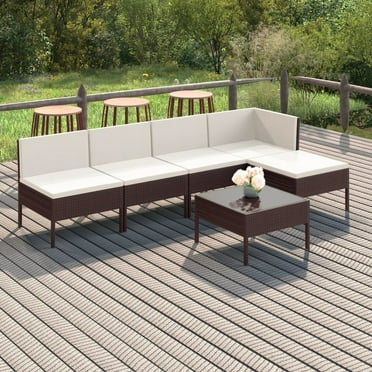 vidaXL 6 Piece Patio Lounge Set with Cushions Poly Rattan Brown, 3094371