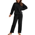 thumbnail image 2 of Innerwin Ensemble de Pyjama en Polaire pour Femmes, Couleur Unie, Col Rond, Chaud, Sherpa, Noir L, 2 of 4