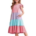 thumbnail image 1 of Vestido de verano Arshiner para niñas, manga con volantes, acampanado, fluido, 8-9Y, 1 of 5
