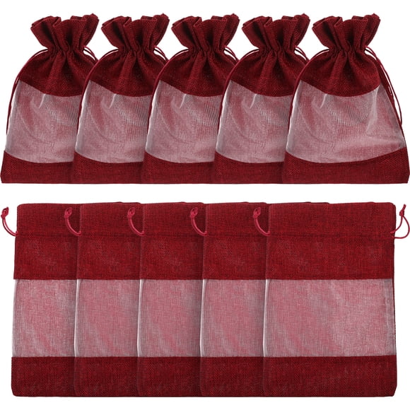 KAKOWELY 10 bolsas de regalo portátiles con cordón, bolsas de regalo con ventana, bolsas de almacenamiento de arpillera
