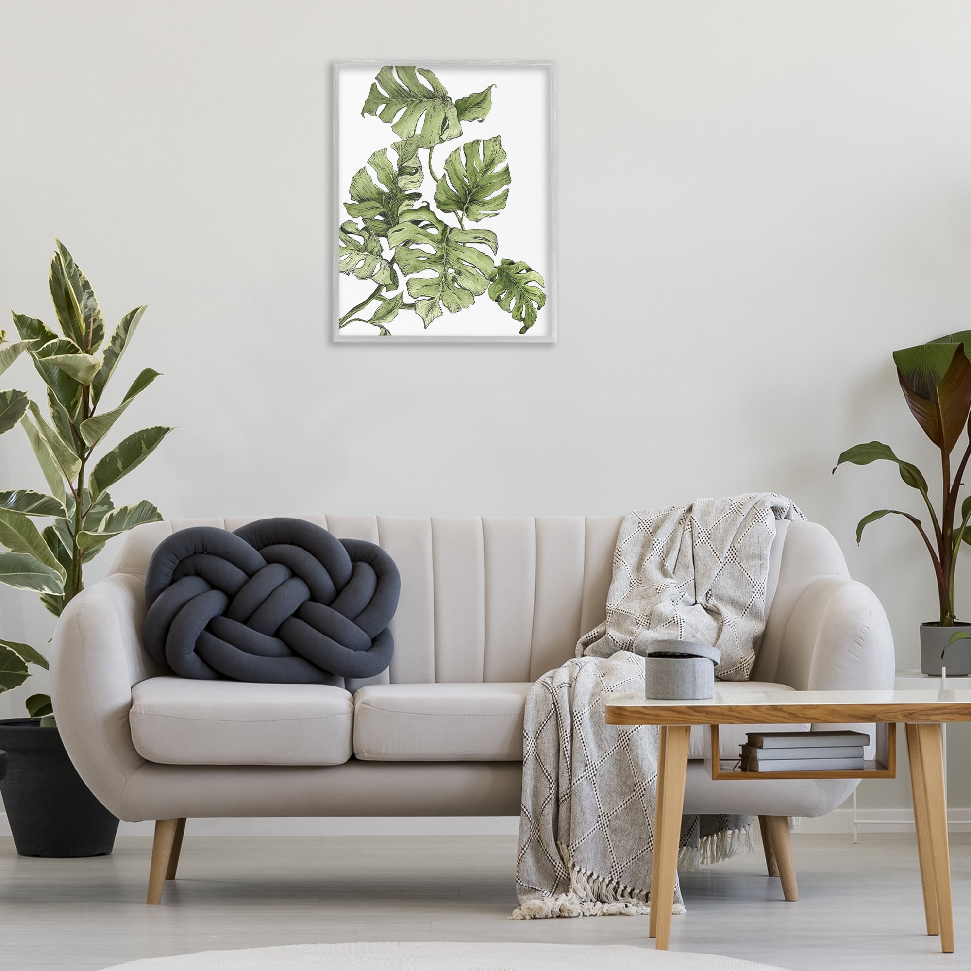 Stupell Industries Falling Monstera Leaves Botanical & Floral Painting Gray Framed Art Print Wall Art, 24 x 30