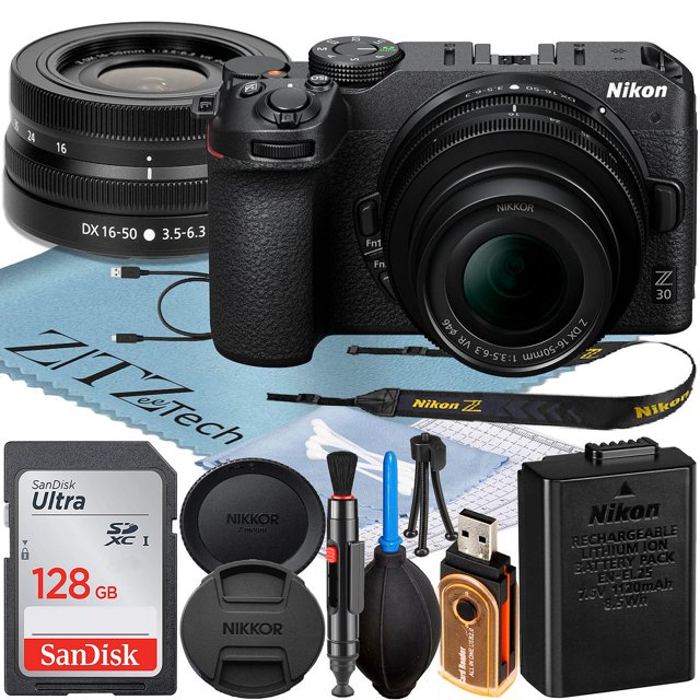 Nikon Z30 Mirrorless Camera with NIKKOR Z DX 16-50mm VR Zoom Lens + SanDisk 128GB Memory Card + ZeeTech Accessory Bundle