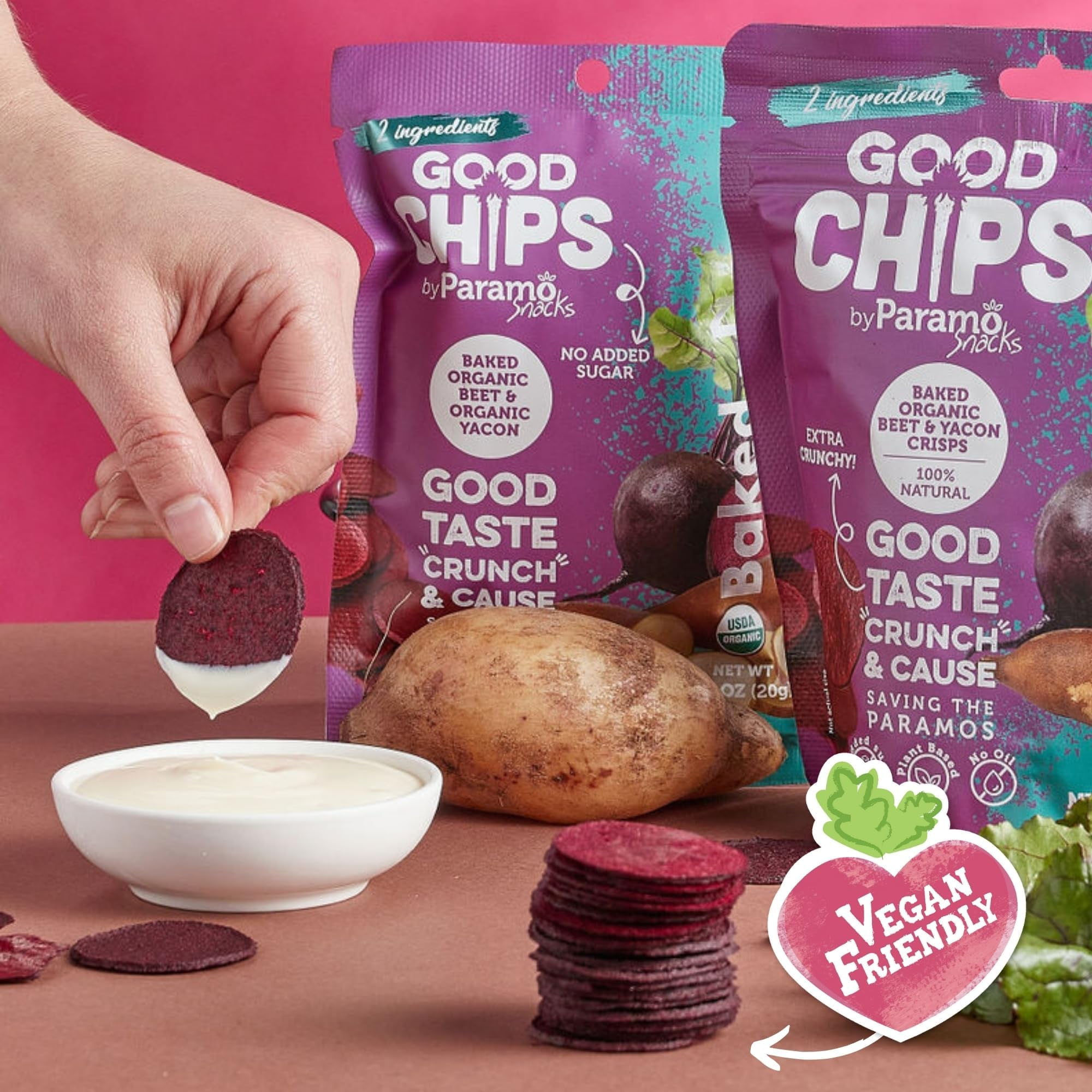 GOOD CHIPS Baked Beet Yacon Chips, Organic Prebiotic Snack, 8-Pack, 1.4oz Bags