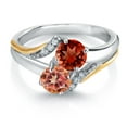 thumbnail image 2 of 10K Yellow Gold and 925 Silver Ecstasy Mystic Topaz and Red Garnet and White Lab Grown Diamond Accent Engagement Ring for Women (2.03 Cttw, Gemstone November Birthstone, Round 5MM, Size 8), 2 of 4