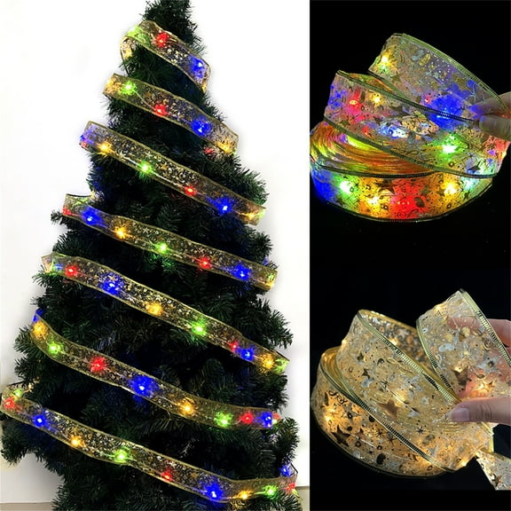 Up to 60% Off, Christmas Lights In 2022, Christmas LED Lights, A Double String Christmas Tree Decorated With Hot Ribbon Pendant, Christmas Decorations
