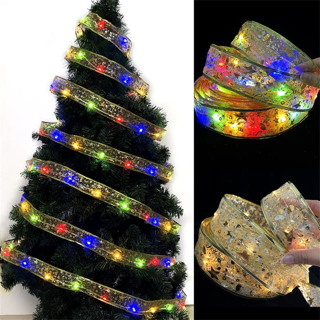 Boovnll Christmas Lights, Christmas Lights in , Christmas Led Lights, A Double String Christmas Tree Decorated with Hot Ribbon Pendant, Christmas Tree Lights, Christmas Lights Outdoor