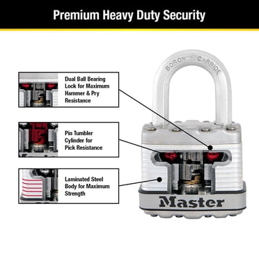 Master Lock M515XDLH Magnum Heavy Duty Padlock - Laminated Steel, 2-1/8" Wide, Boron Shackle
