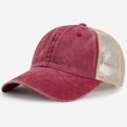 thumbnail image 1 of (53-57cm)Unisex Trucker Adjustable Snapback Baseball Cap, Split Vintage Washed Distressed Baseball Cap Adjustable Dad Hat（Wine red), 1 of 3